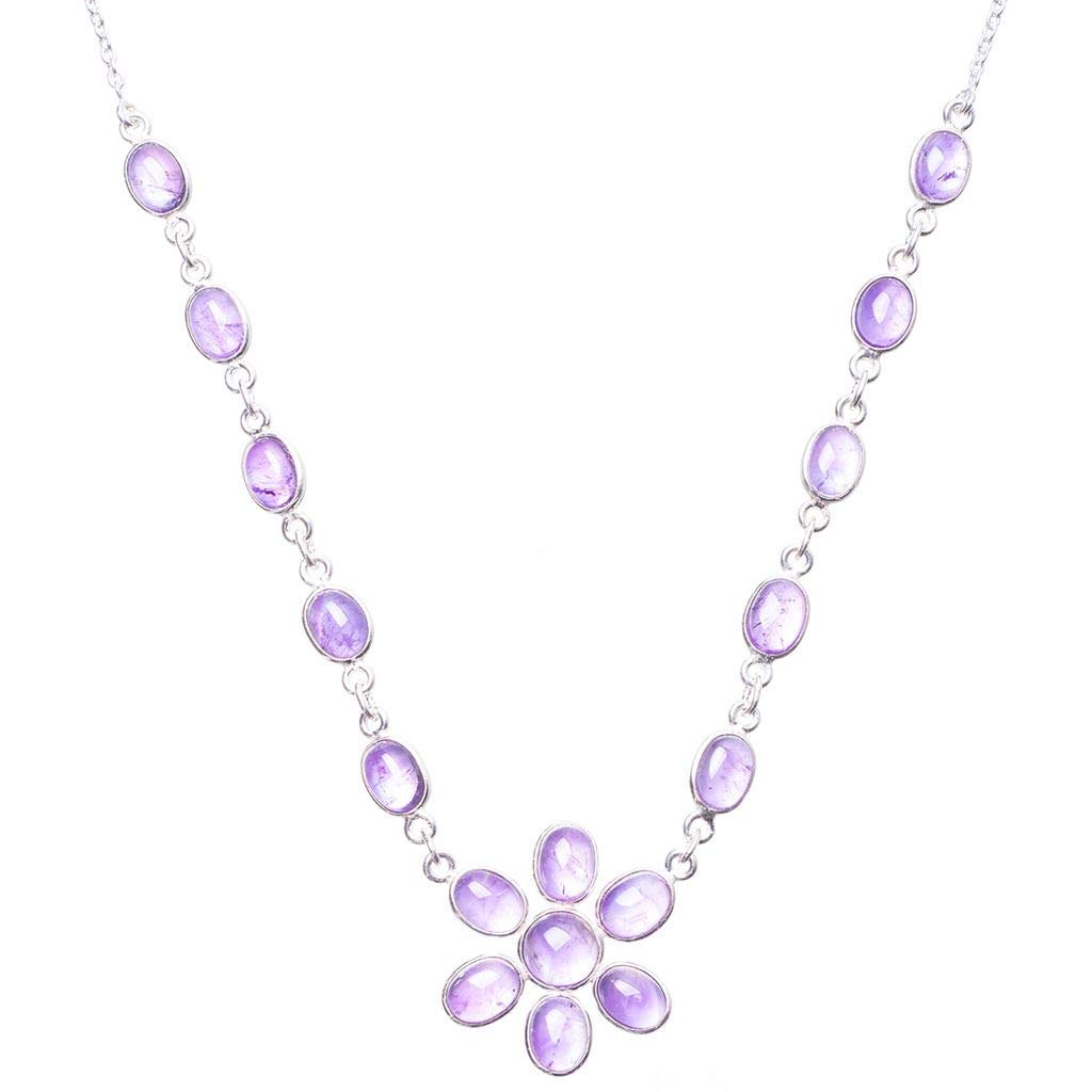 StarGems  Natural Amethyst Handmade Unique Flower Shape 925 Sterling Silver Necklace 17.75