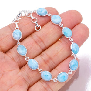 StarGems Natural Larimar 925 Sterling Silver Bracelet 7-8" BA000-Bracelet