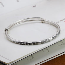 StarGems  Adjustable Carved Peony Handmade 925 Sterling Silver Bangle Bracelet For Women Cb0291