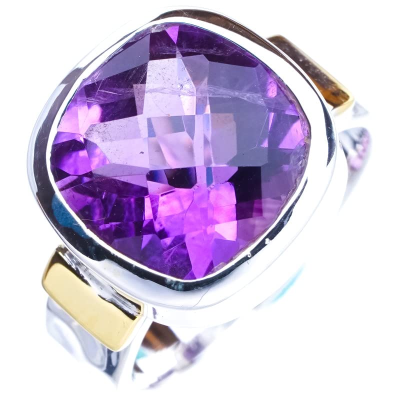 StarGems® Natural Amethyst Two TonesHandmade 925 Sterling Silver Ring 5.25 E9272