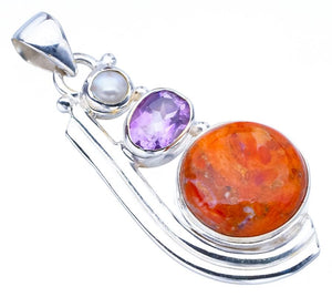 StarGems® Natural Calcite Amethyst And River PearlHandmade 925 Sterling Silver Pendant 1.75" F4331