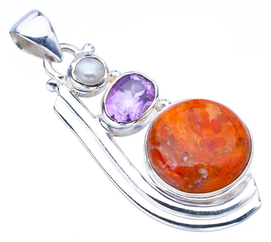 StarGems® Natural Calcite Amethyst And River PearlHandmade 925 Sterling Silver Pendant 1.75