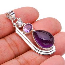 StarGems  Natural Amethyst River Pearl Handmade 925 Sterling Silver Pendant 2" F5339