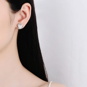 StarGems® 8mm AAAA Pearls&Flower 0.12cttw Moissanite 925 Silver Platinum Plated Stud Earrings EX076