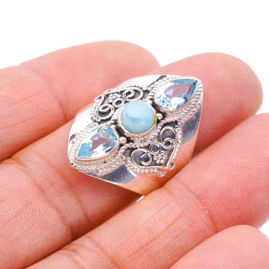 StarGems  Natural Larimar Blue Topaz Handmade 925 Sterling Silver Ring 9.75 F0896