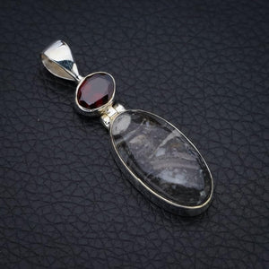 StarGems® Natural Pinolith Jasper Garnet Handmade 925 Sterling Silver Pendant 1.75" F4538