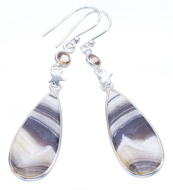 StarGems  Natural Zebra Calcite Smoky Quartz StarHandmade 925 Sterling Silver Earrings 2.25