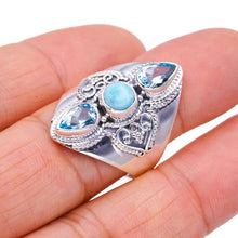 StarGems  Natural Larimar Blue Topaz Handmade 925 Sterling Silver Ring 10.75 F2784