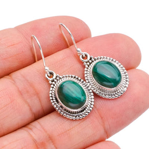 StarGems  Natural Malachite Handmade 925 Sterling Silver Earrings 1.25" F5634