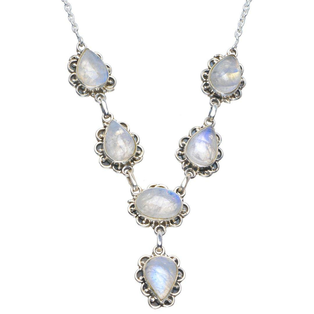 StarGems  Natural Rainbow Moonstone Handmade Unique 925 Sterling Silver Necklace 17.5-18