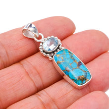 StarGems  Natural Copper Turquoise Blue TopazHandmade 925 Sterling Silver Pendant 1.75" F3889