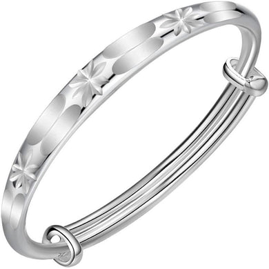 StarGems  Adjustable Flowers Handmade 999 Sterling Silver Bangle Bracelet For Women Cb0219
