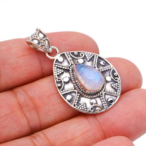 StarGems  Natural Moonstone Handmade 925 Sterling Silver Pendant 1.5" F5073