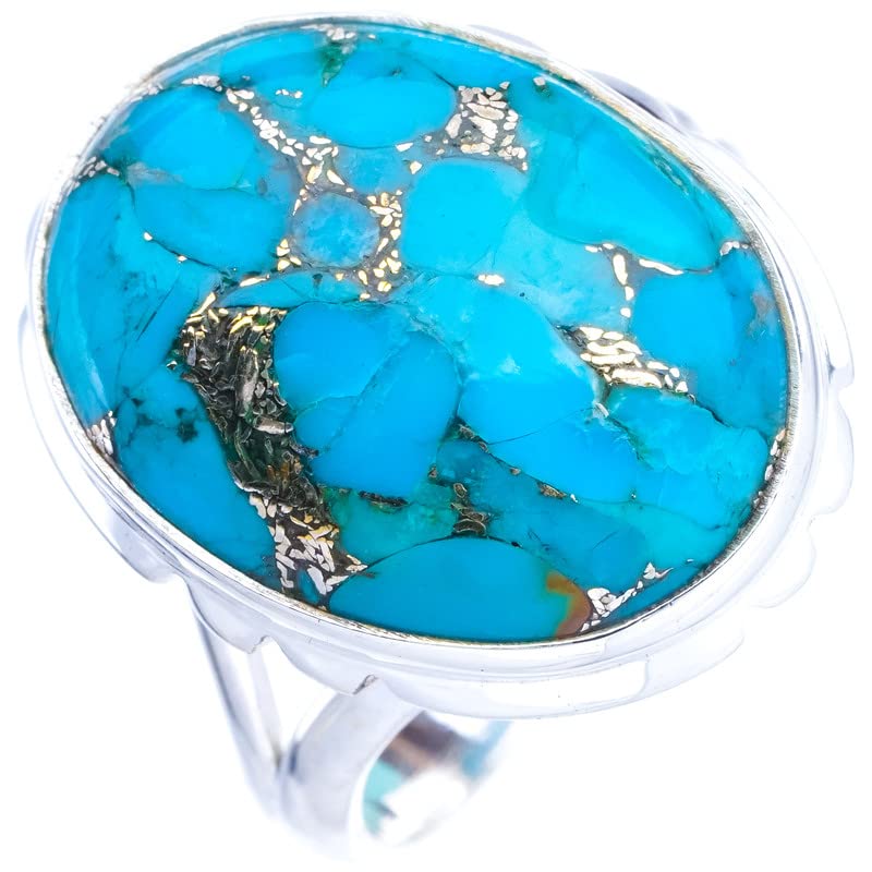 StarGems  Natural Copper Turquoise Handmade 925 Sterling Silver Ring 9 E9385