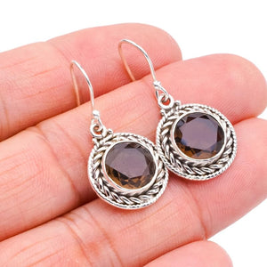 StarGems  Natural Smoky Quartz Handmade 925 Sterling Silver Earrings 1.25" F5731