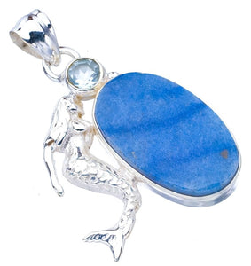 StarGems  Natural Sodalite Blue Topaz MermaidHandmade 925 Sterling Silver Pendant 1.5" F4990