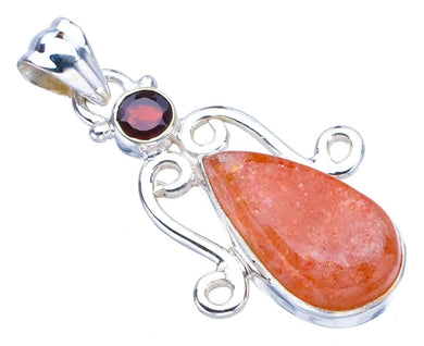 StarGems® Natural Sunstone Garnet Handmade 925 Sterling Silver Pendant 1.5