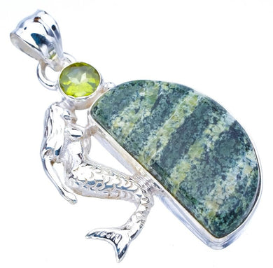 StarGems  Natural Seraphinite Peridot MermaidHandmade 925 Sterling Silver Pendant 1.75