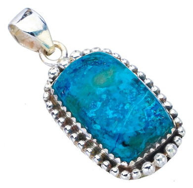 StarGems  Natural Chrysocolla Handmade 925 Sterling Silver Pendant 1.5