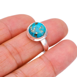 StarGems  Natural Copper Turquoise Handmade 925 Sterling Silver Ring 7 F2249