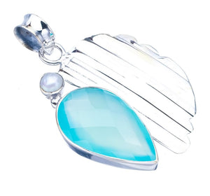 StarGems® Natural Chalcedony River Pearl Leaf Handmade 925 Sterling Silver Pendant 1.5" F3972