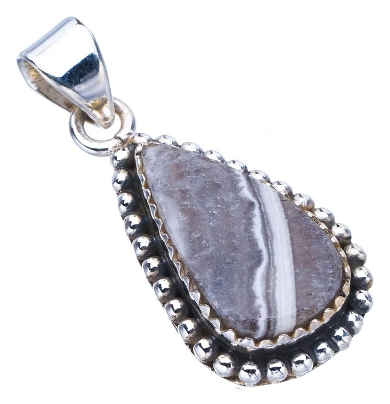 StarGems  Natural Zebra Calcite Handmade 925 Sterling Silver Pendant 1.25