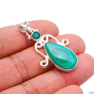 StarGems® Natural Malachite Chrysoprase Handmade 925 Sterling Silver Pendant 1.75" F4104