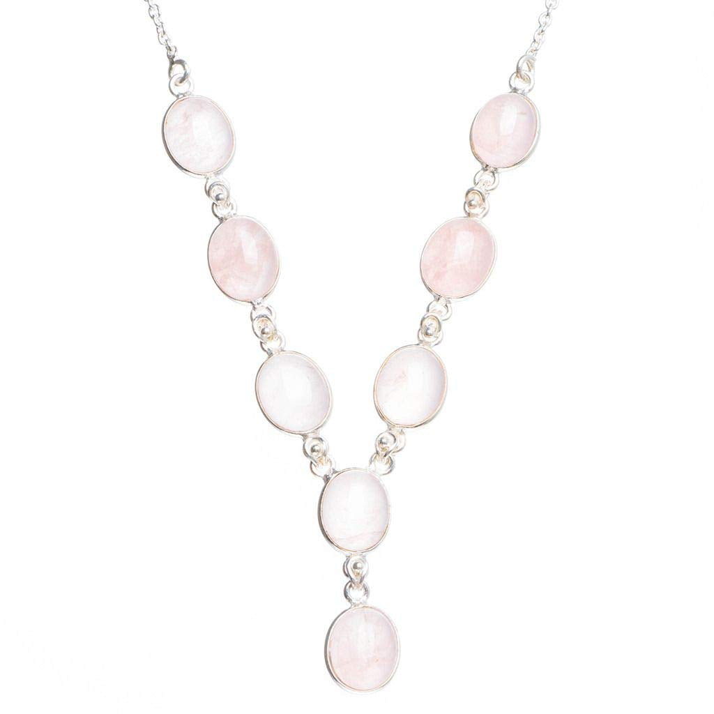 StarGems  Natural Rose Quartz Handmade Unique 925 Sterling Silver Necklace 17.5+0.5