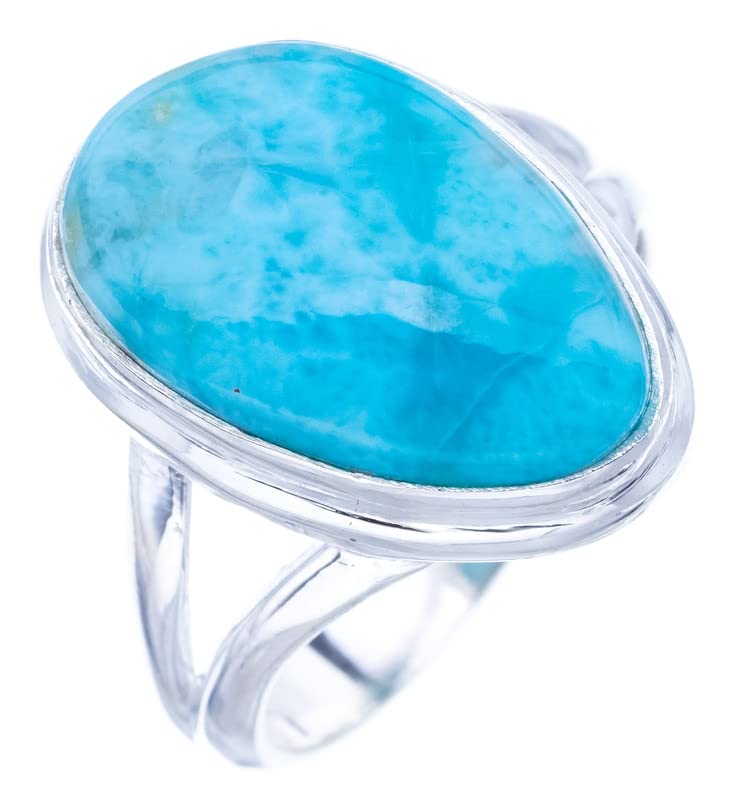 StarGems® Natural Larimar Handmade 925 Sterling Silver Ring 6.5 F0851