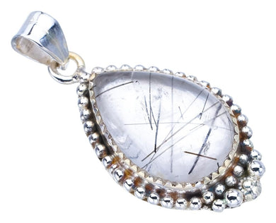 StarGems  Natural Rutilated Quartz Handmade 925 Sterling Silver Pendant 1.5