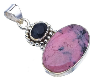 StarGems® Natural Rhodonite Black Onyx Handmade 925 Sterling Silver Pendant 1.5" F3583