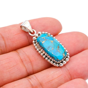 StarGems® Natural Copper Turquoise Handmade 925 Sterling Silver Pendant 1.5" F3887