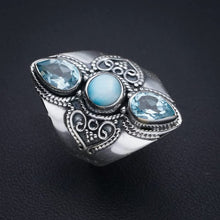 StarGems  Natural Larimar Blue Topaz Handmade 925 Sterling Silver Ring 7.75 F2797