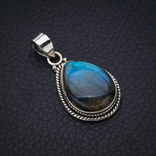 StarGems  Natural Blue Fire Labradorite Handmade 925 Sterling Silver Pendant 1.5" F5253