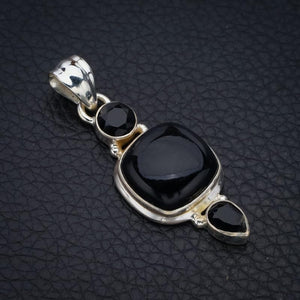 StarGems  Natural Black Onyx Handmade 925 Sterling Silver Pendant 1.75" F4414