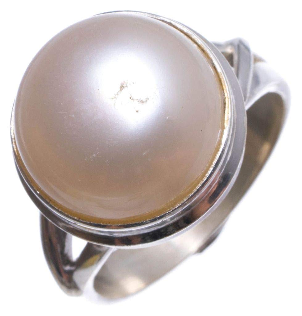 StarGems  Natural River Pearl Handmade Boho 925 Sterling Silver Ring, US Size 8 T6989