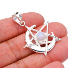 StarGems® Natural Moonstone Moon And Star Handmade 925 Sterling Silver Pendant 1.5" F5008