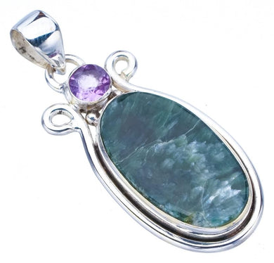 StarGems  Natural Seraphinite AmethystHandmade 925 Sterling Silver Pendant 1.75