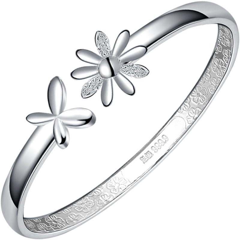StarGems® Opening Butterfly&daisy Handmade 999 Sterling Silver Bangle Cuff Bracelet For Women Cb0111