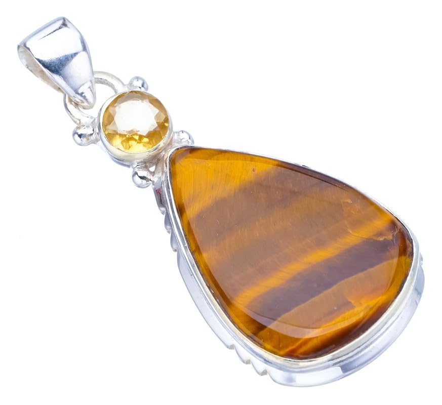 StarGems® Natural Tiger Eye CitrineHandmade 925 Sterling Silver Pendant 1.75