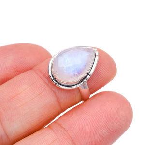 StarGems  Natural Moonstone Handmade 925 Sterling Silver Ring 5 F2545