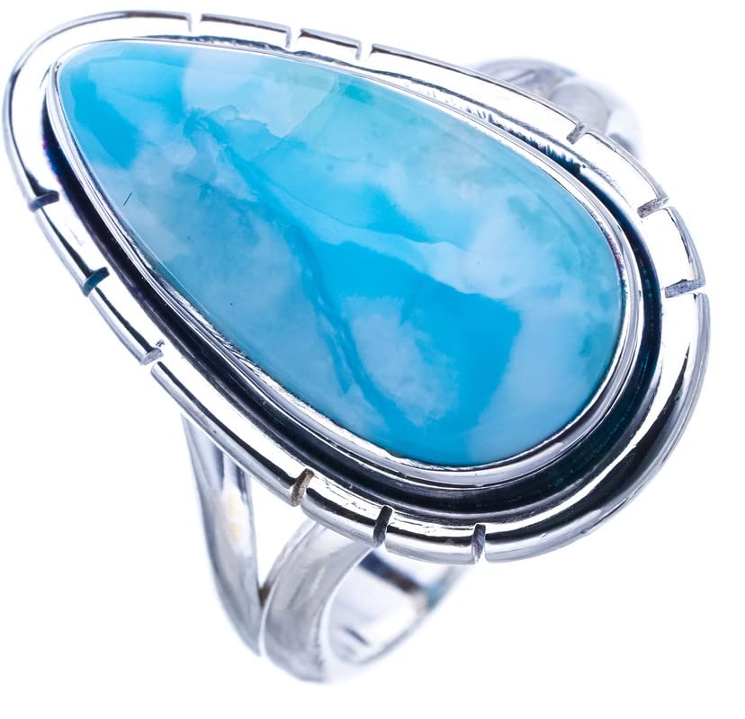 StarGems  Natural Larimar Handmade 925 Sterling Silver Ring 6 F0841