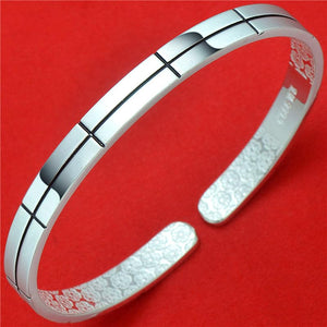 StarGems  Opening Simplism Handmade 999 Sterling Silver Bangle Cuff Bracelet For Women Cb0112