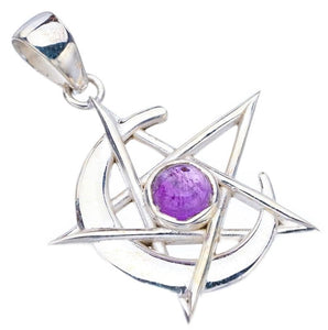 StarGems  Natural Amethyst Star And MoonHandmade 925 Sterling Silver Pendant 1.5" F5351