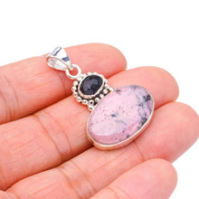 StarGems® Natural Rhodonite Black Onyx Handmade 925 Sterling Silver Pendant 1.5" F3583