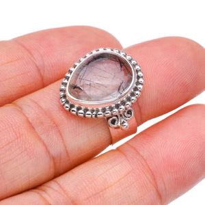 StarGems  Natural Rutilated Quartz Handmade 925 Sterling Silver Ring 7 F2480