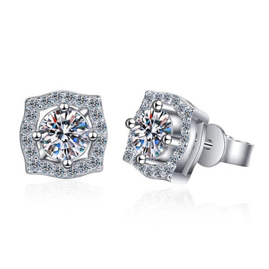 StarGems  0.5ct Moissanite 925 Silver Platinum Plated Zirconia Surrounded Halo Stud B4672