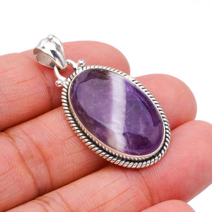 StarGems  Natural Chevron Amethyst Handmade 925 Sterling Silver Pendant 1.5" F5177