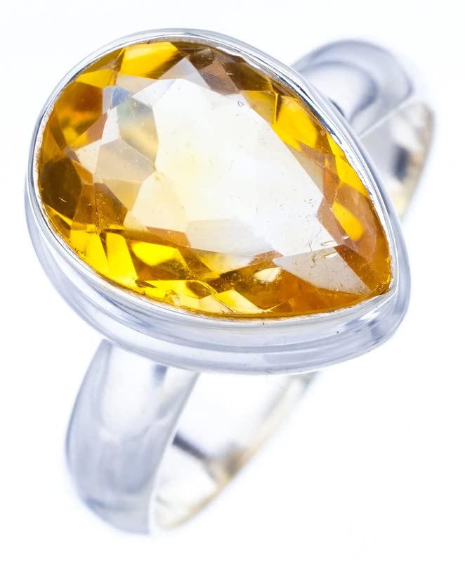 StarGems  Natural Citrine Handmade 925 Sterling Silver Ring 8.5 F0346