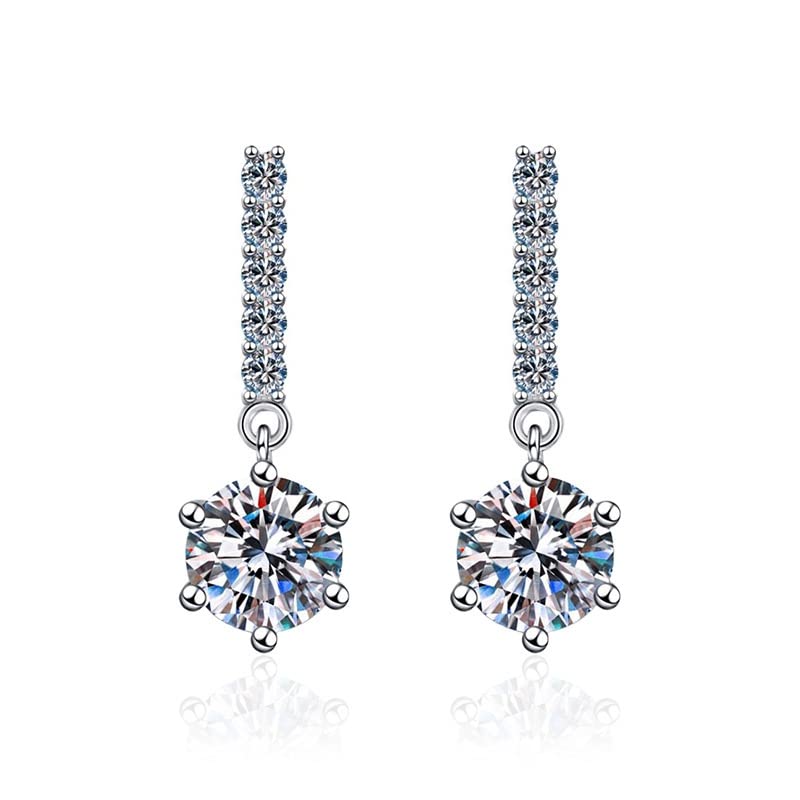 StarGems® 1ct Moissanite 925 Silver Platinum Plated Zirconia Six-prong tassel Stud B4659